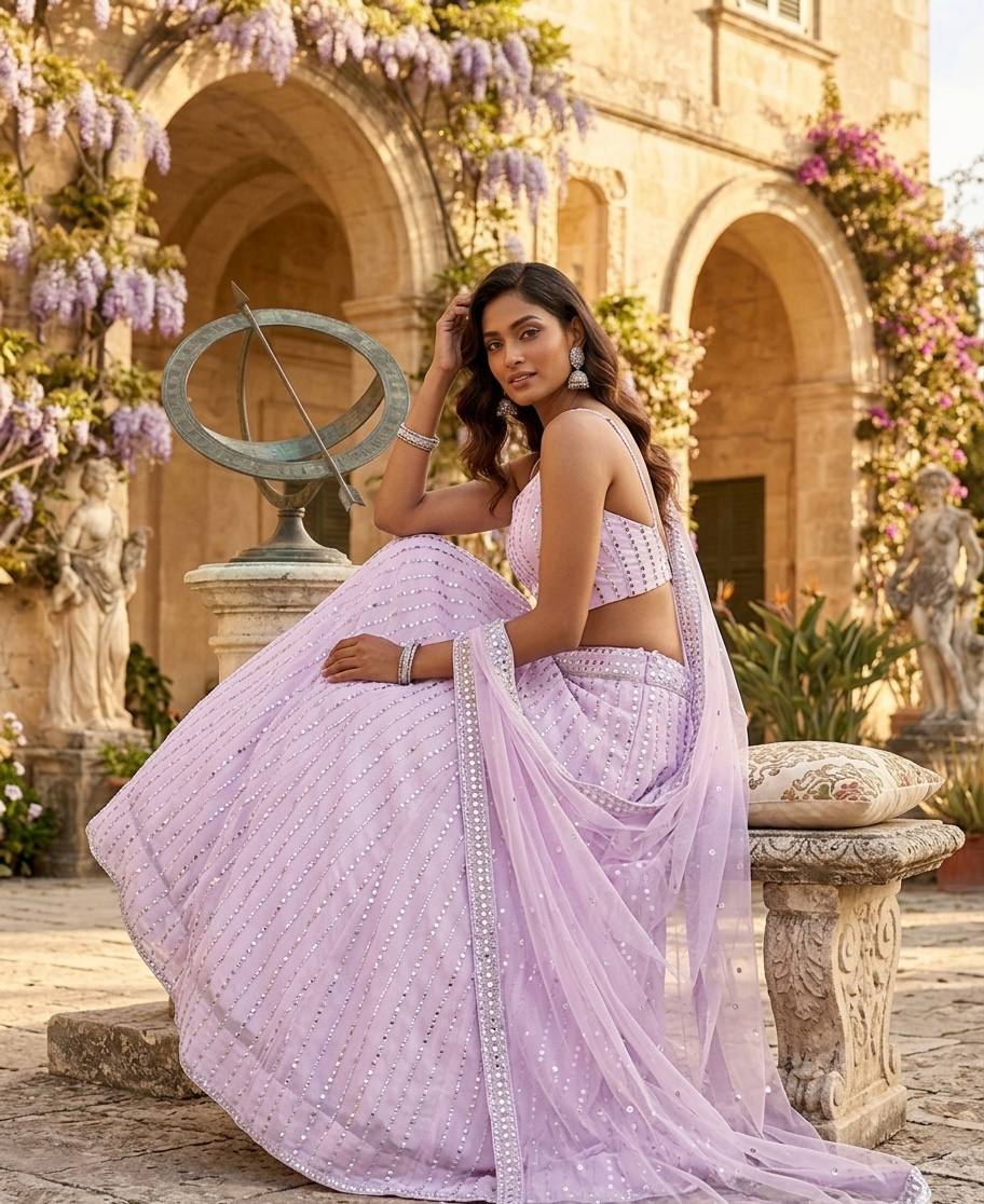 Lavender Sequins Lehenga Choli