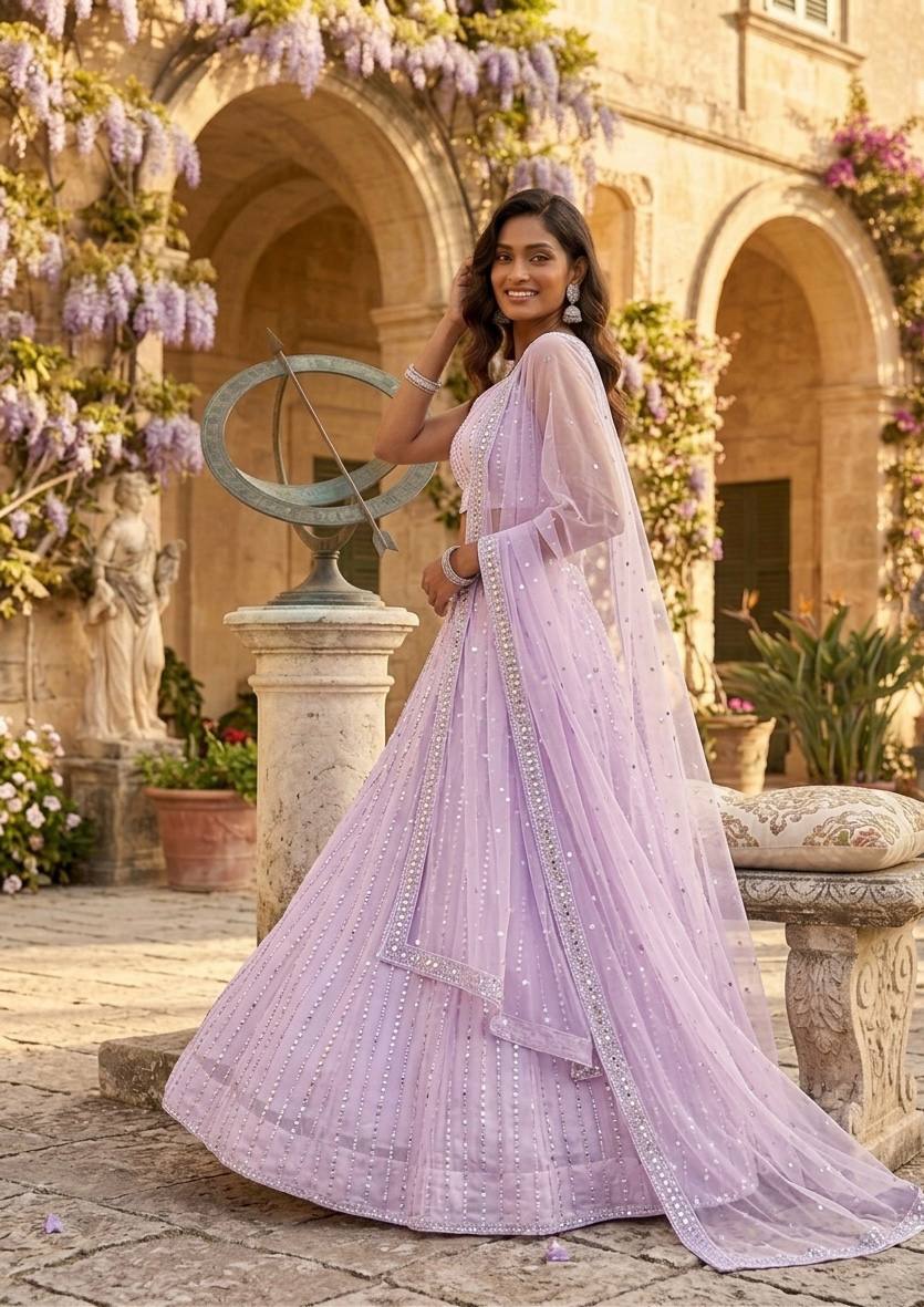 Lavender Sequins Lehenga Choli
