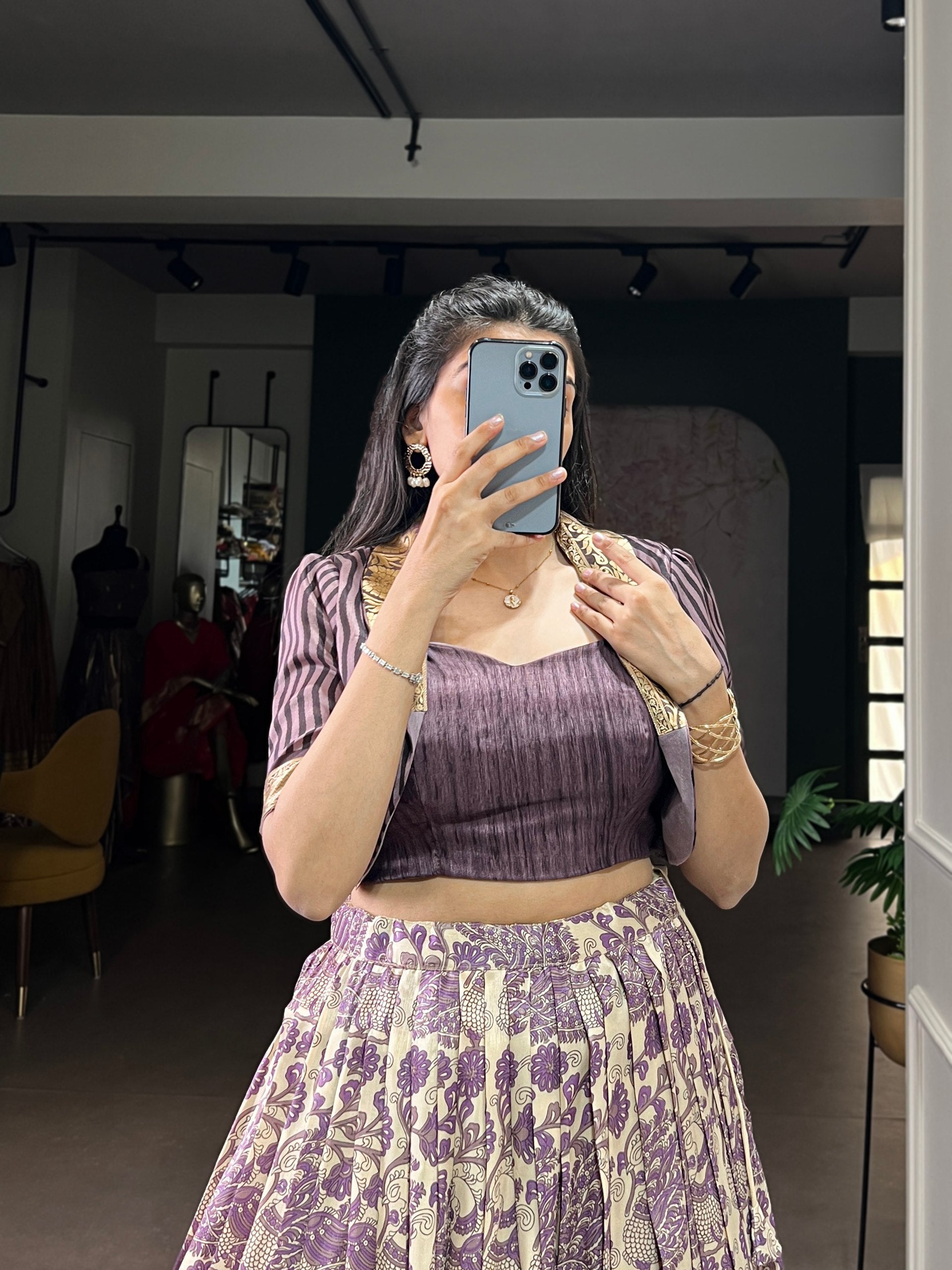 Lavender Tasar Silk Printed Lehenga Choli