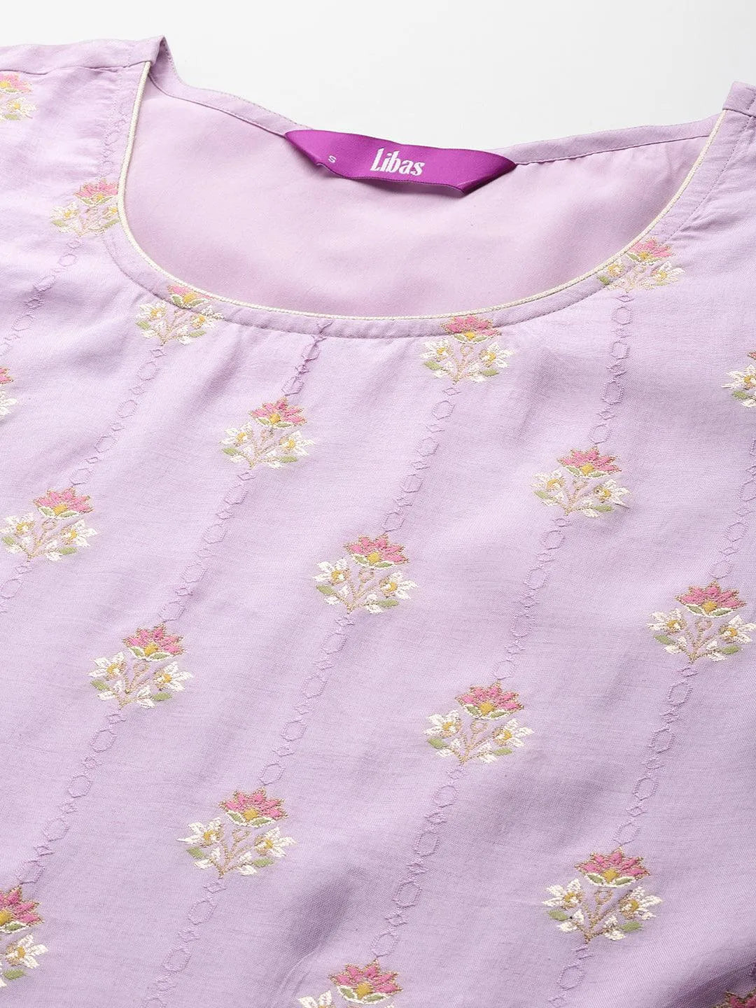 Anouk Lavender Woven Design Silk Blend Straight Kurta With Trousers & Dupatta
