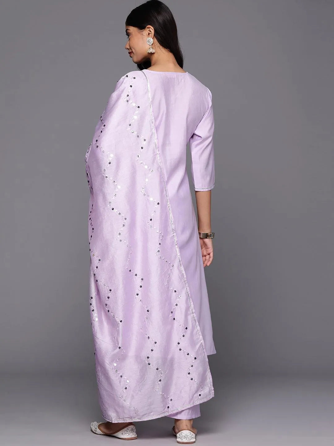 Anouk Lavender Yoke Design Silk Blend Straight Suit With Dupatta