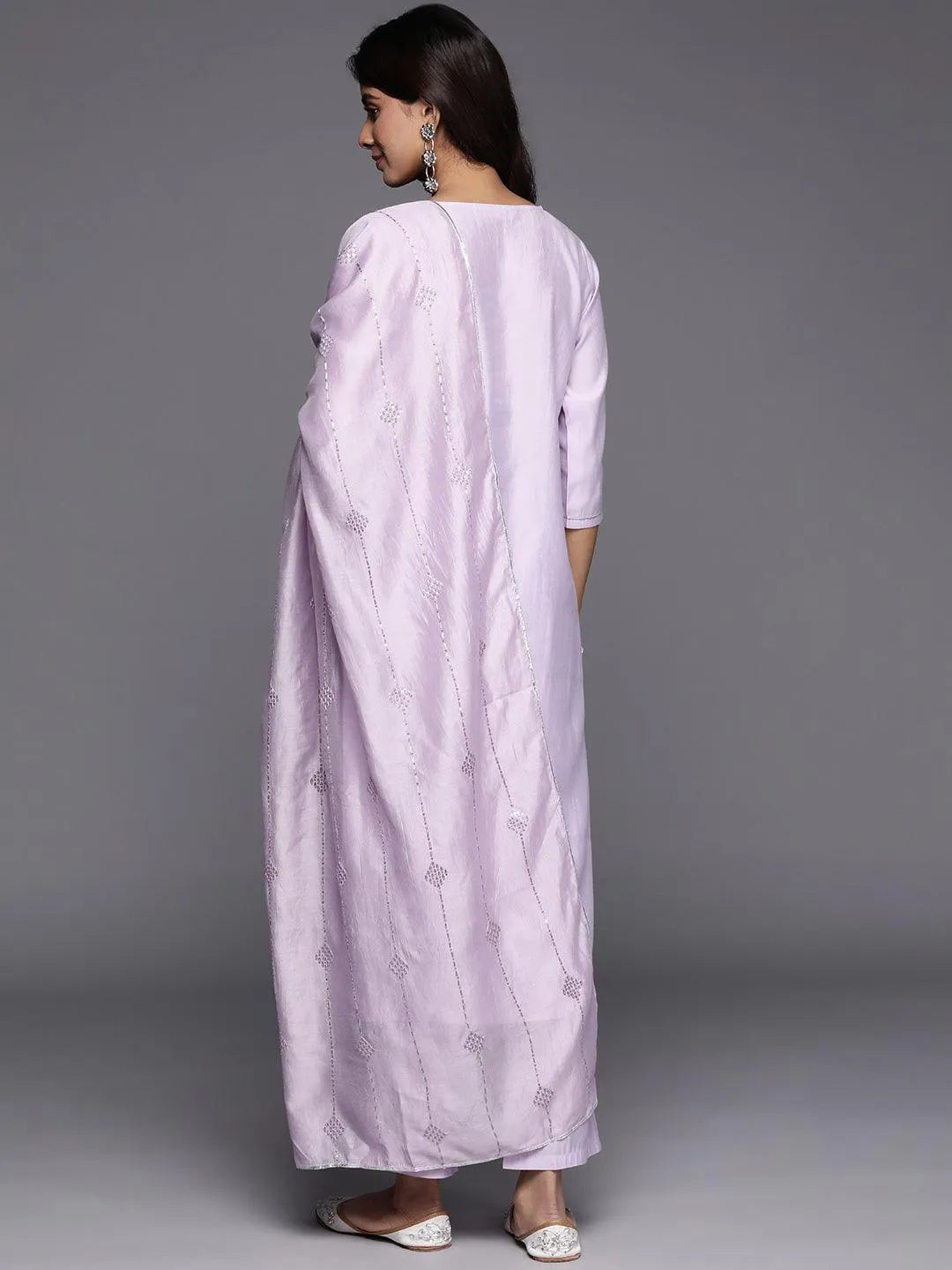 Anouk Lavender Yoke Design Silk Blend Straight Suit With Dupatta