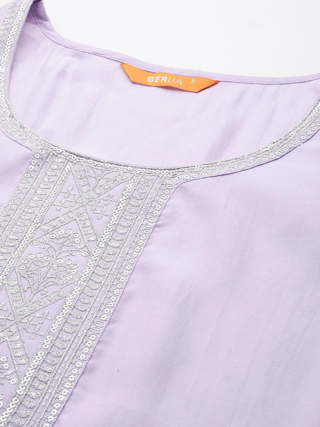 Anouk Lavender Yoke Design Silk Blend Straight Suit With Dupatta