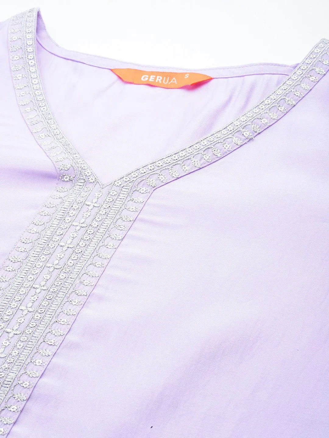 Anouk Lavender Yoke Design Silk Blend Straight Suit With Dupatta