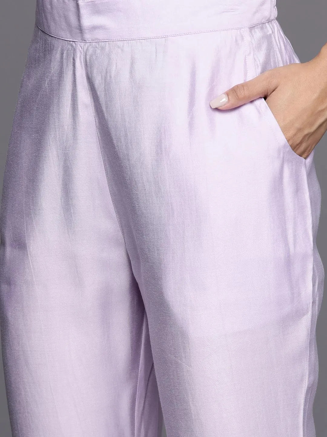 Anouk Lavender Yoke Design Silk Blend Straight Suit With Dupatta