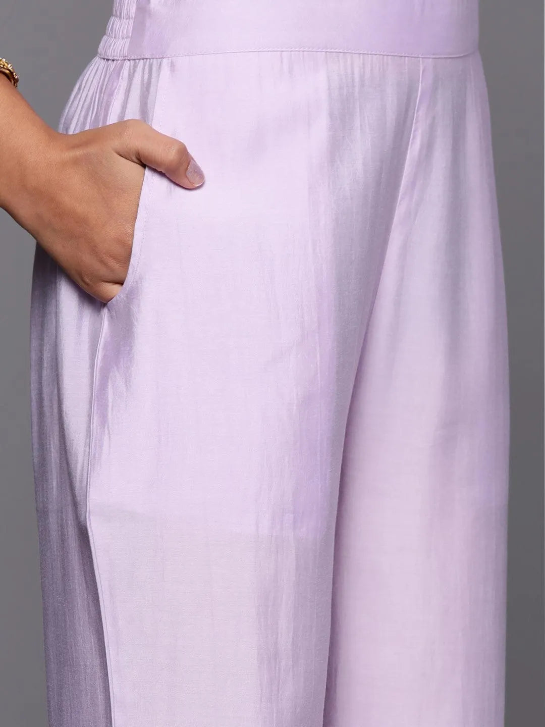 Anouk Lavender Yoke Design Silk Blend Straight Suit With Dupatta