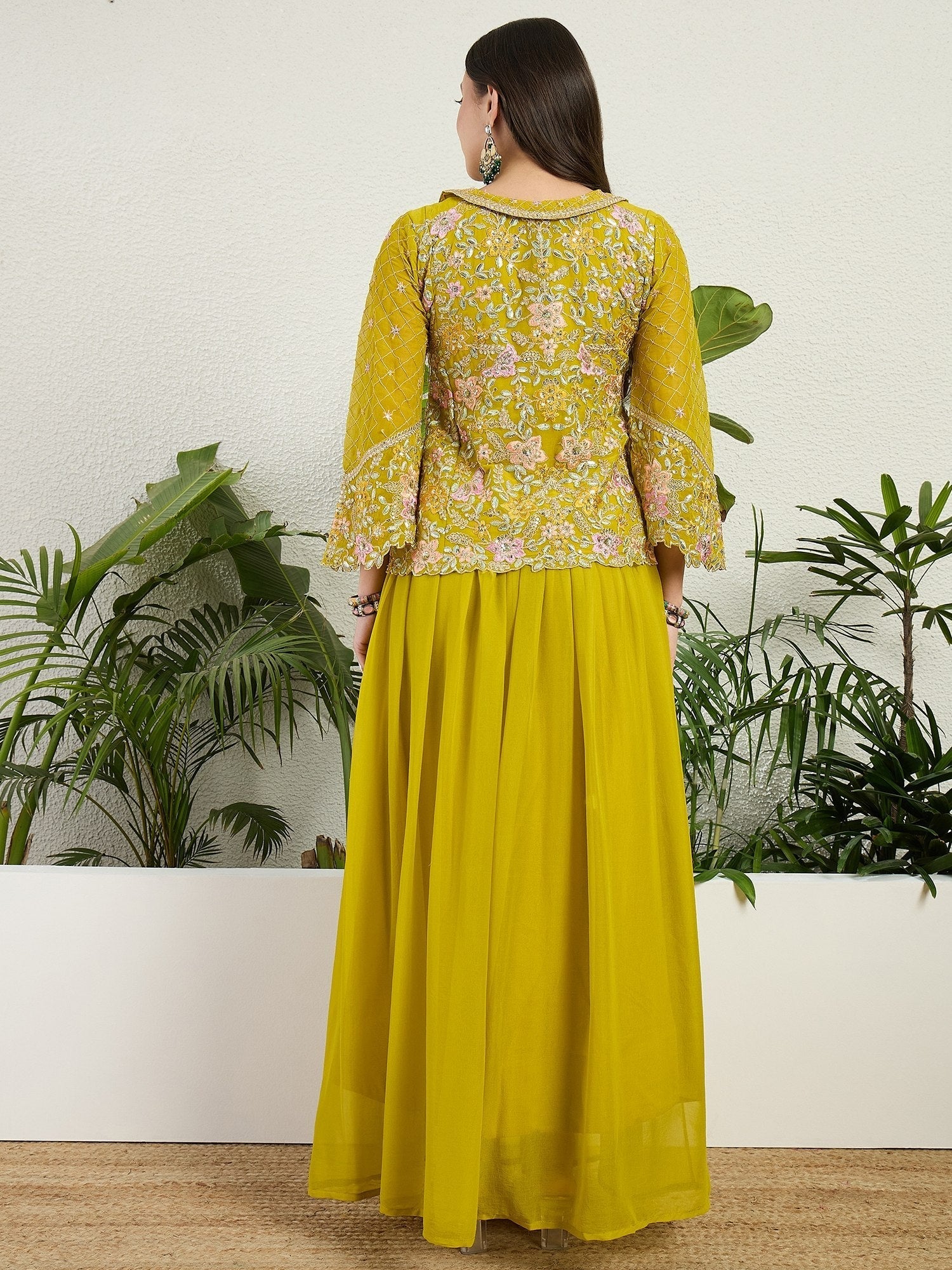 Lemon Embroidered top & bottom ethnic set