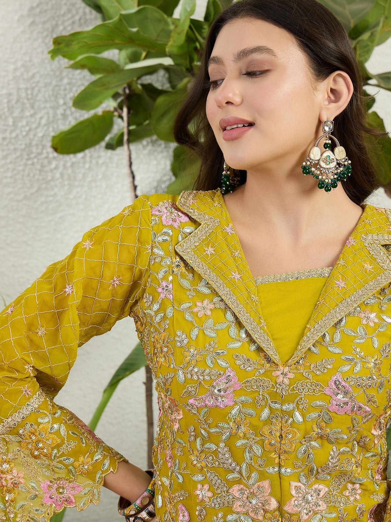 Lemon Embroidered top & bottom ethnic set
