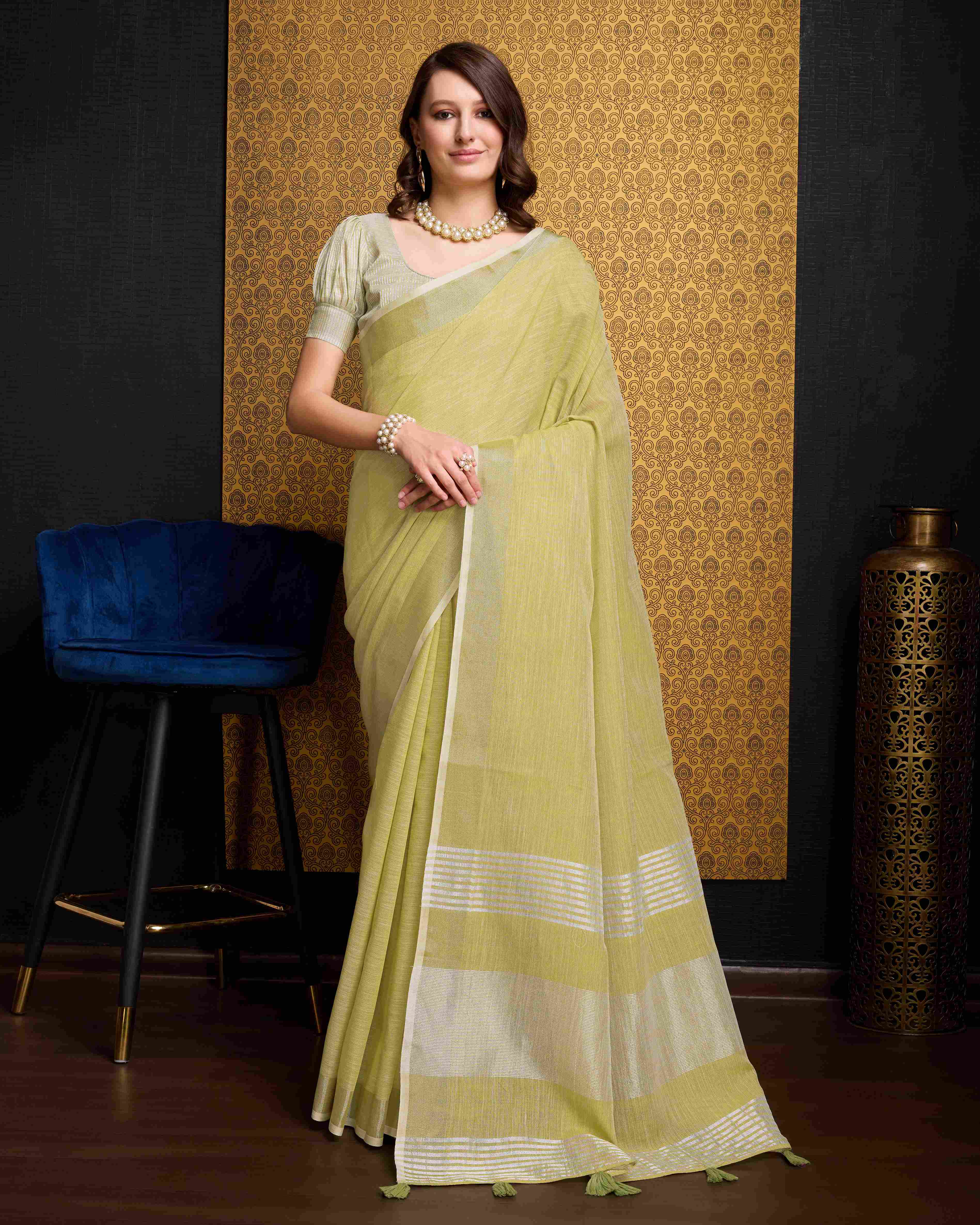 Lemon Yellow Elegant Solid Saree with Zari Border – Timeless Grace