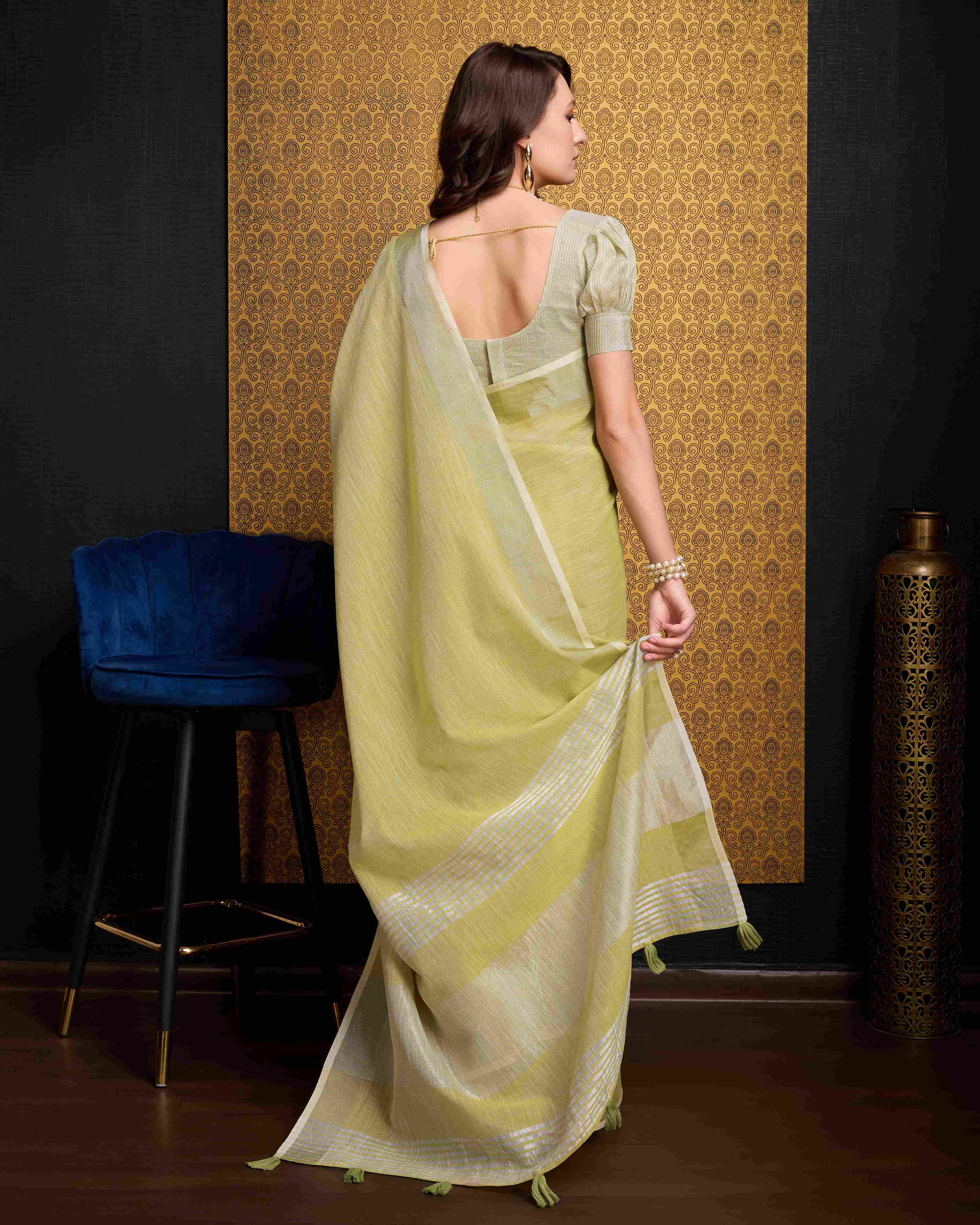 Lemon Yellow Elegant Solid Saree with Zari Border – Timeless Grace