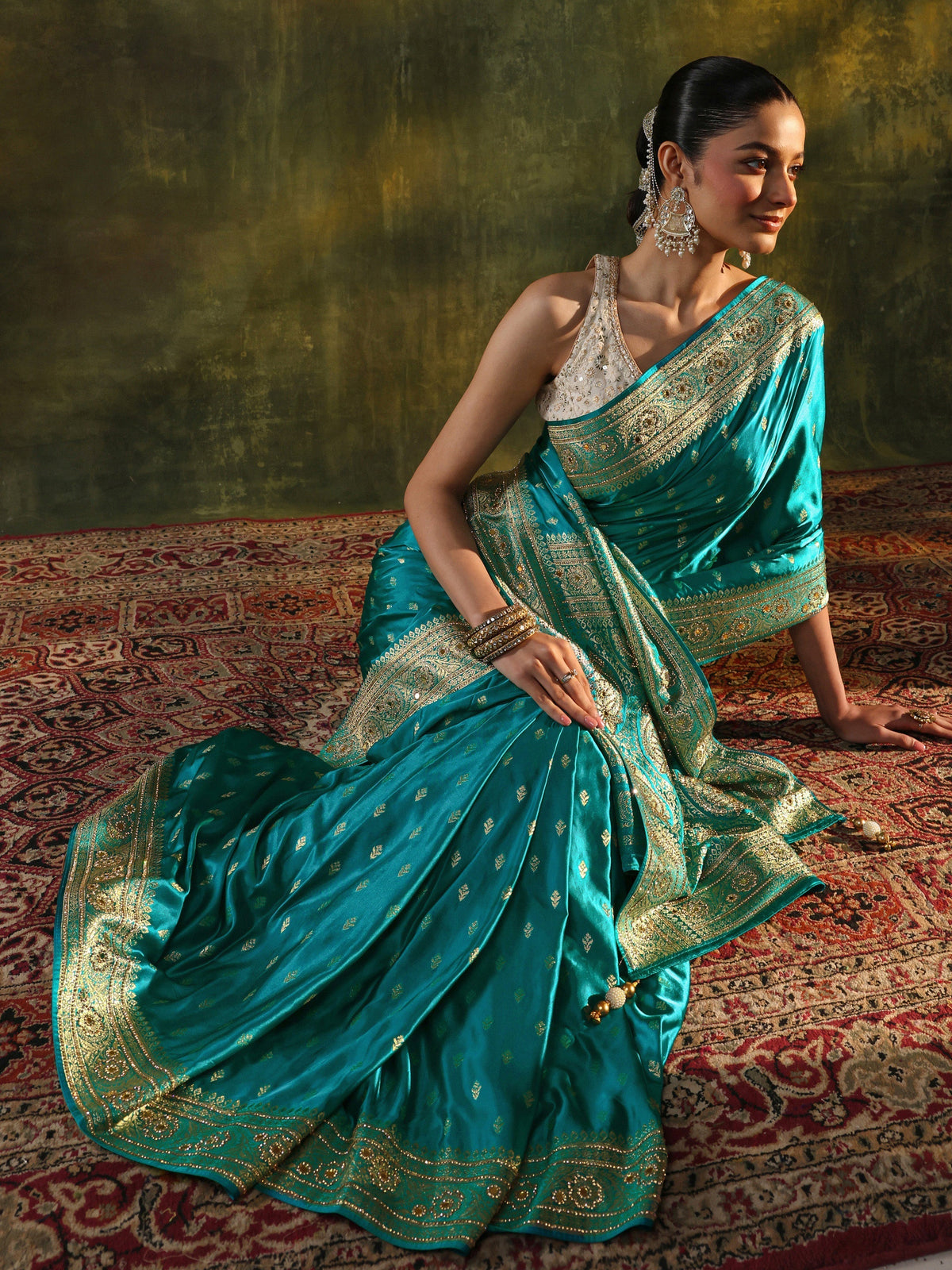 Anouk Art Blue Woven Design Satin Banarasi Saree With Unstitched Blouse Piece