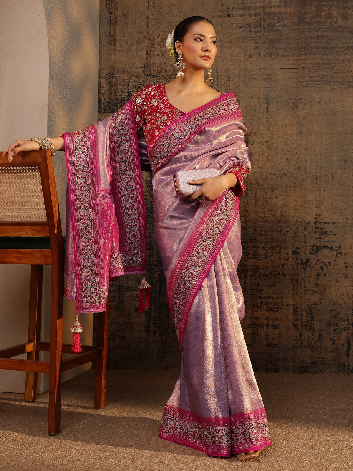 Anouk Art Lavender Ethnic Motifs Woven Design Silk Blend Saree With Unstitched Blouse Piece