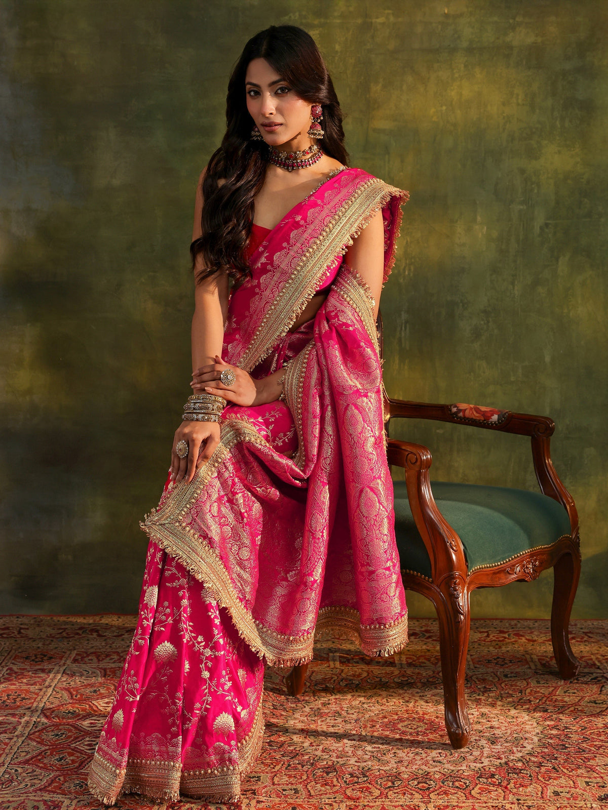 Anouk Art Pink Banarasi Silk Saree With Unstitched Blouse Piece