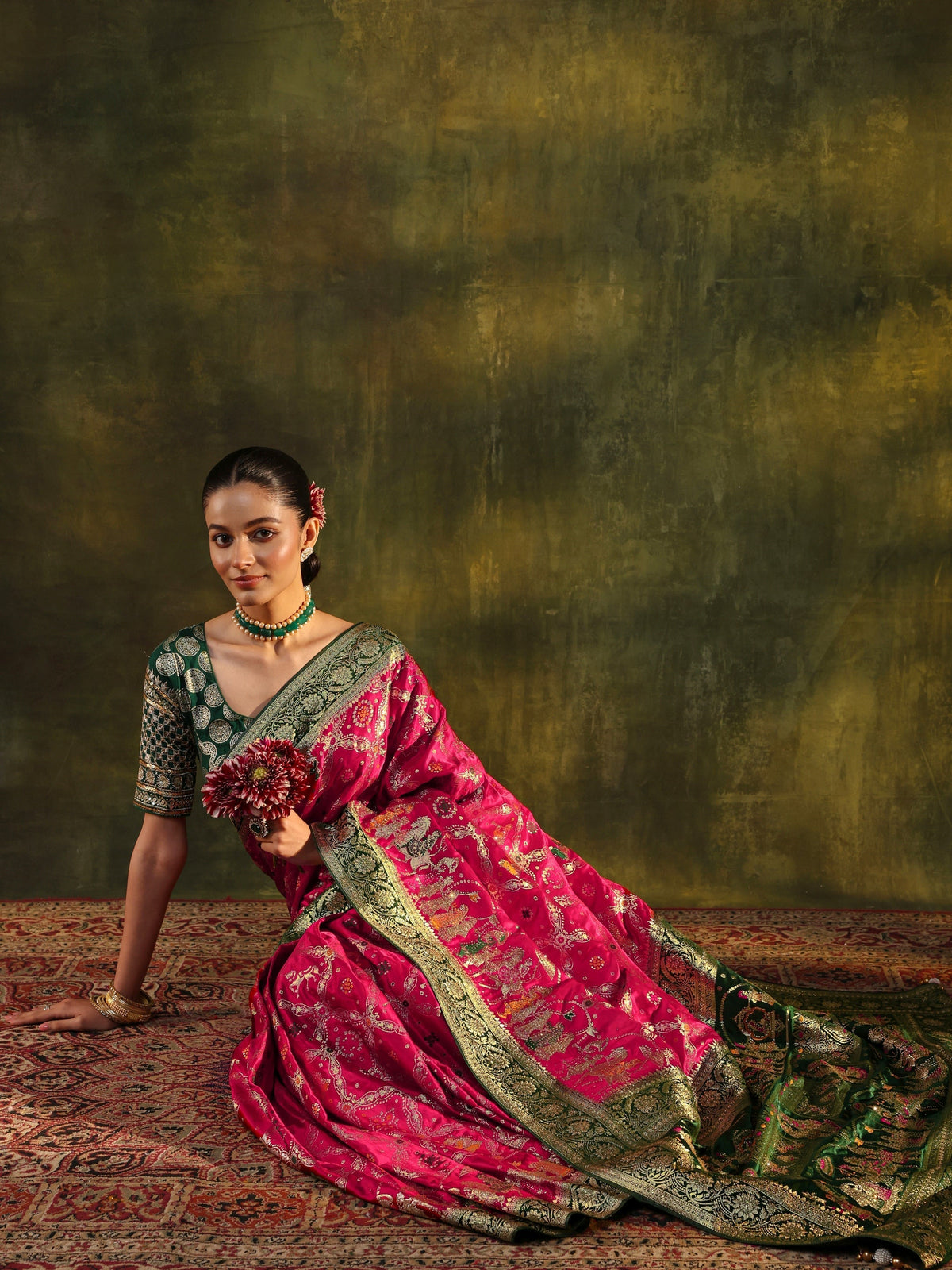 Anouk Art Pink Gharchola Woven Design Satin Saree With Unstitched Blouse Piece