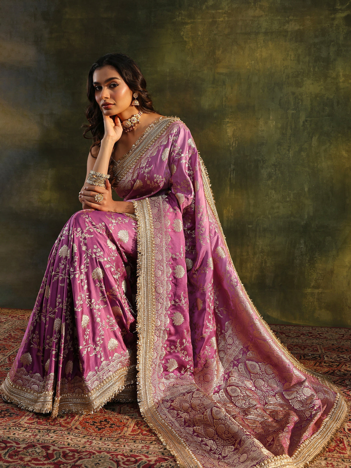 Anouk Art Purple Embellished Woven Design  Silk Saree With Unstitched Blouse Piece