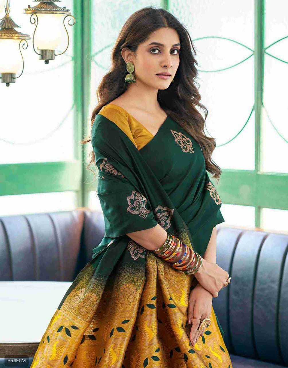 Lichi Silk Saree with Jacquard Work & Contrast Blouse