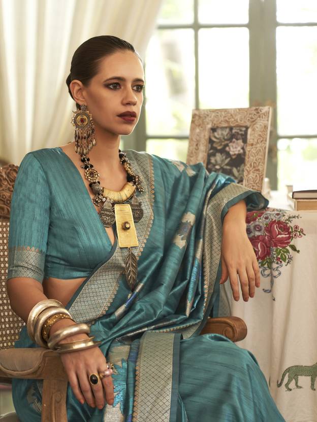 Light Blue Banarasi Silk Blend Saree with Unstitched Blouse Piece