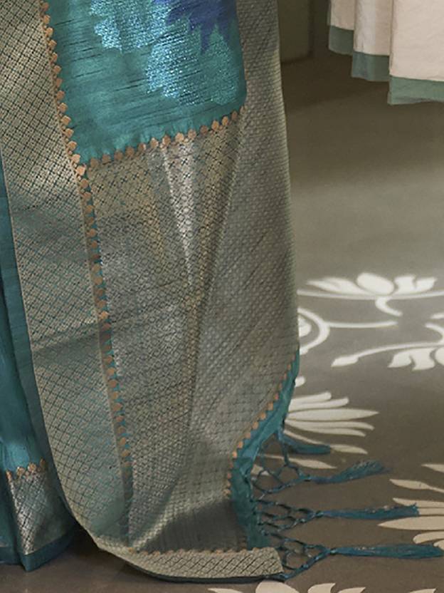 Light Blue Banarasi Silk Blend Saree with Unstitched Blouse Piece