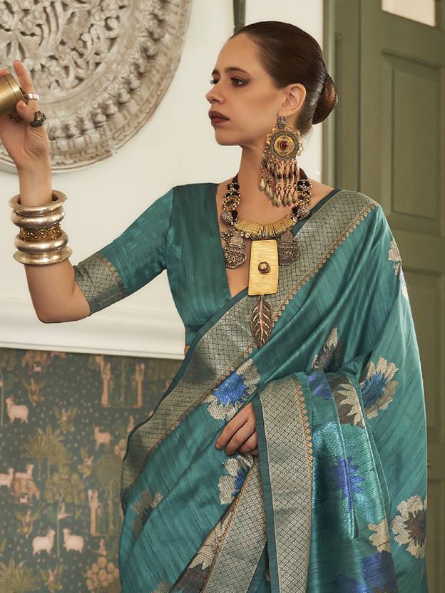 Light Blue Banarasi Silk Blend Saree with Unstitched Blouse Piece