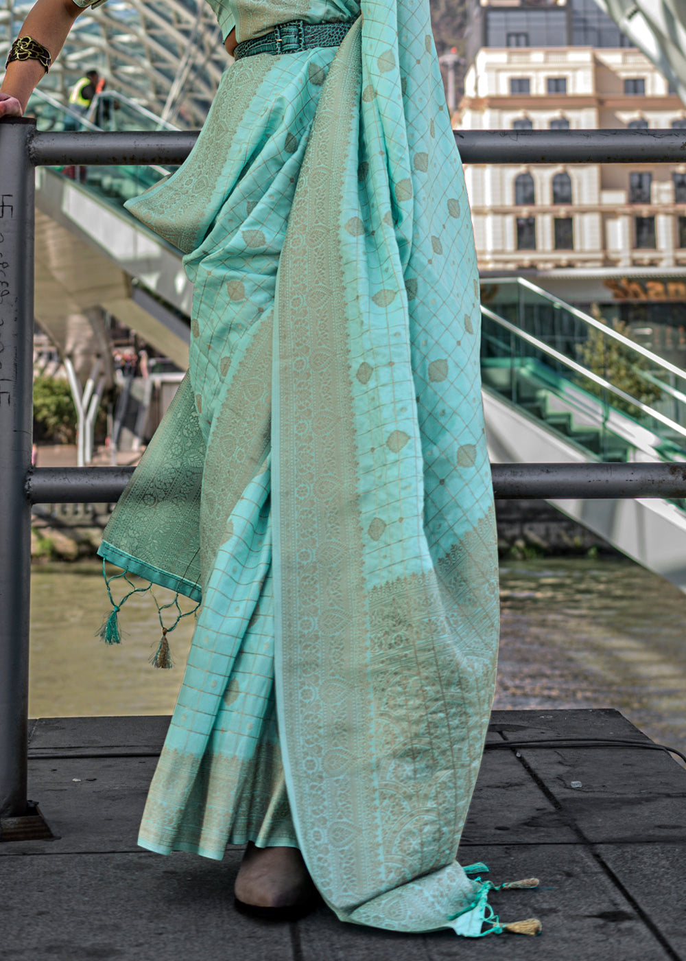 Light Blue Elegant Banarasi Blended Silk Saree – Handwoven Heritage for Special Occasions