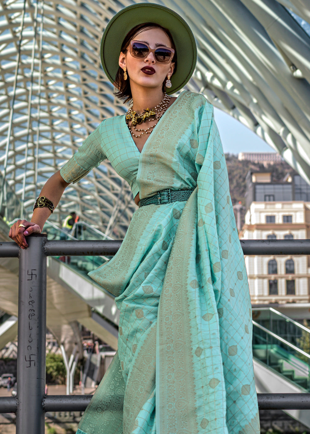 Light Blue Elegant Banarasi Blended Silk Saree – Handwoven Heritage for Special Occasions