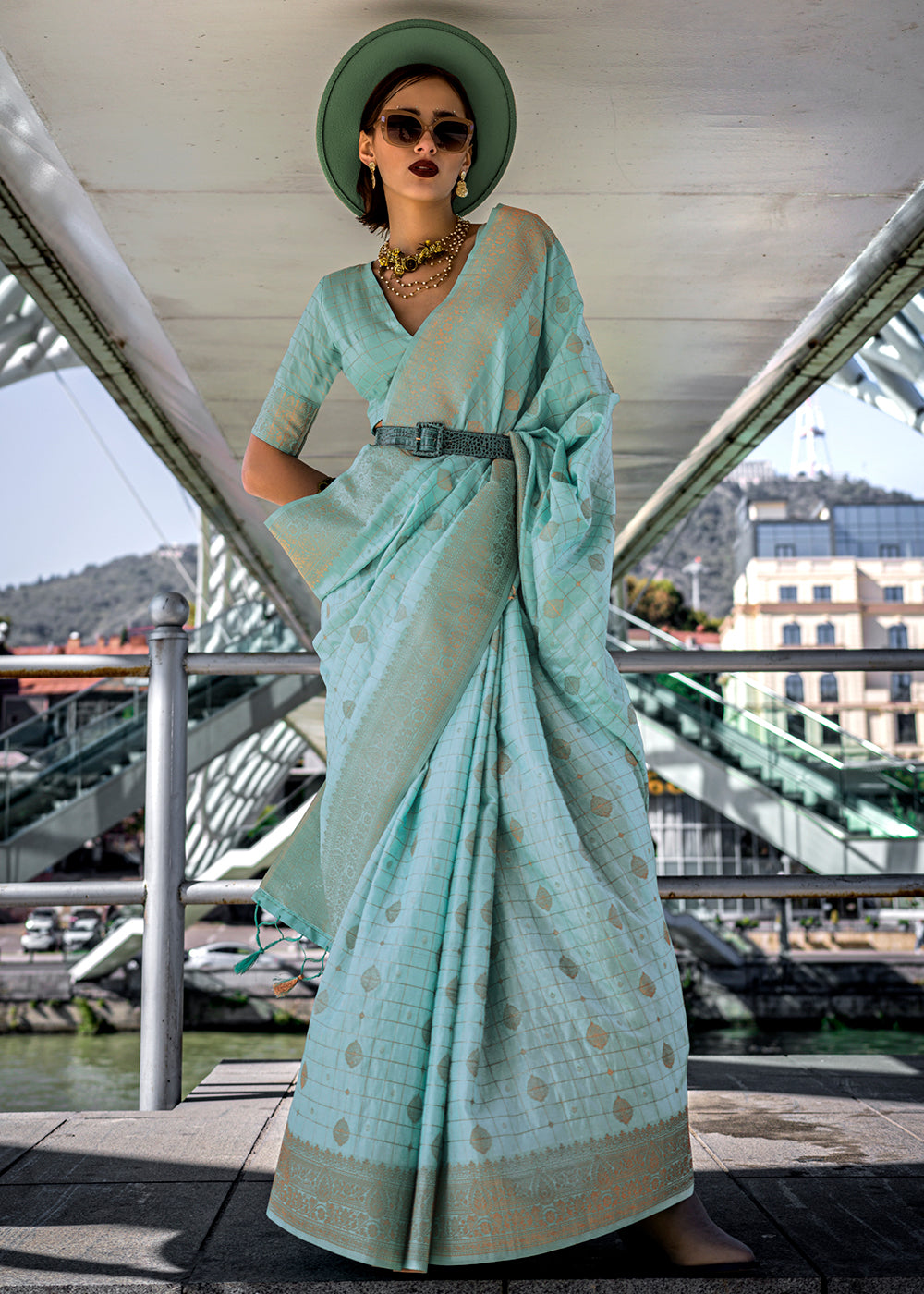 Light Blue Elegant Banarasi Blended Silk Saree – Handwoven Heritage for Special Occasions