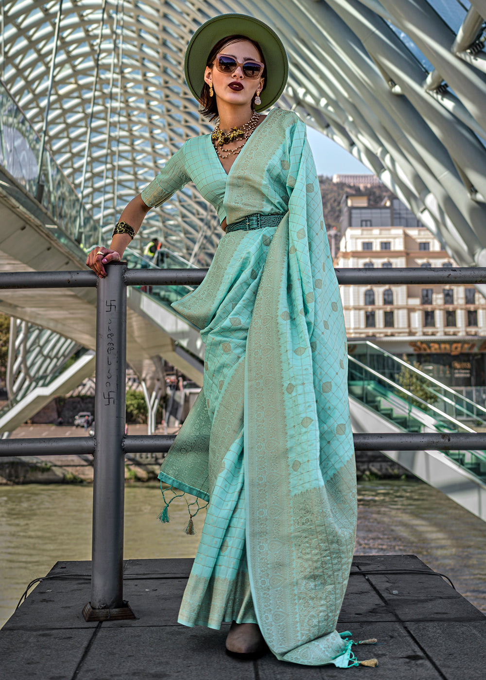 Light Blue Elegant Banarasi Blended Silk Saree – Handwoven Heritage for Special Occasions