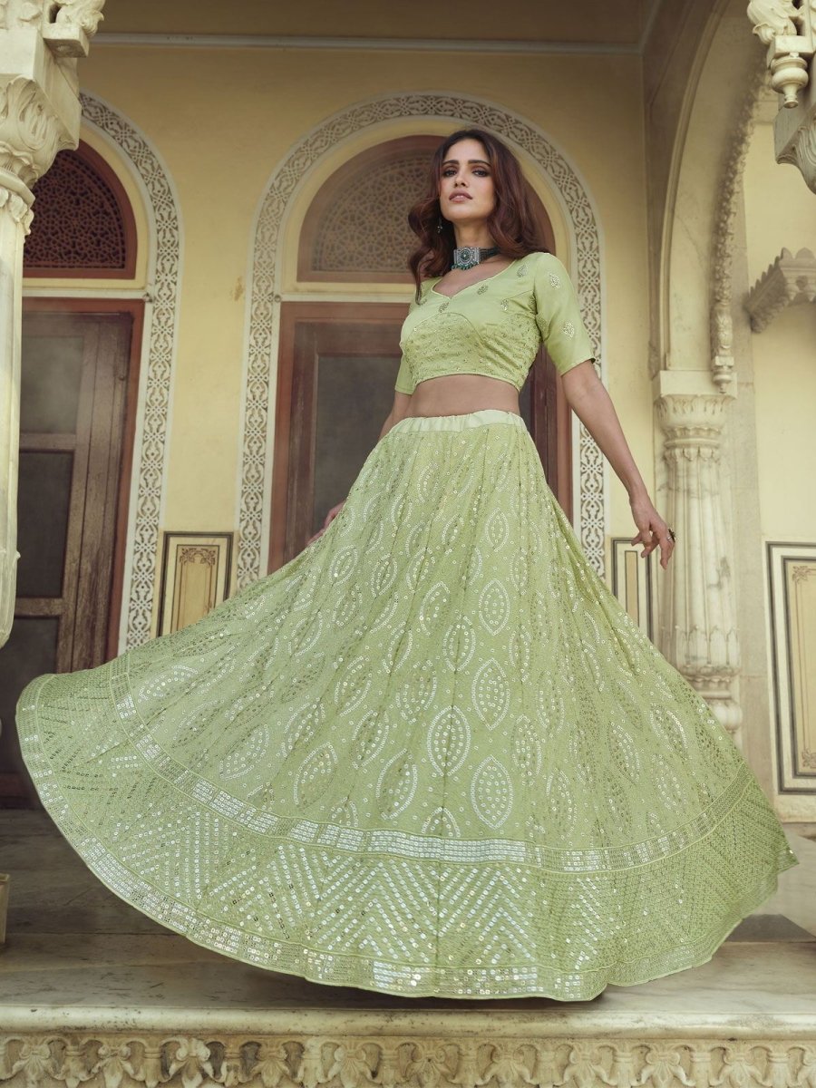 Light Green Georgette Festive Lehenga Choli