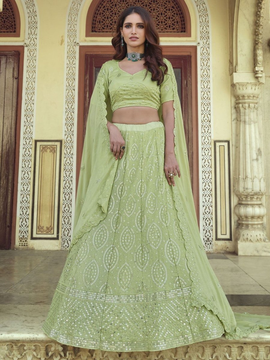 Light Green Georgette Festive Lehenga Choli