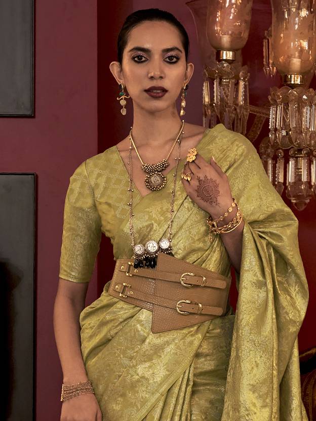 Light Green Stylish Party Wear Saree with Unstitched Blouse Piece