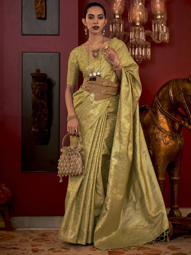 Light Green Stylish Party Wear Saree with Unstitched Blouse Piece