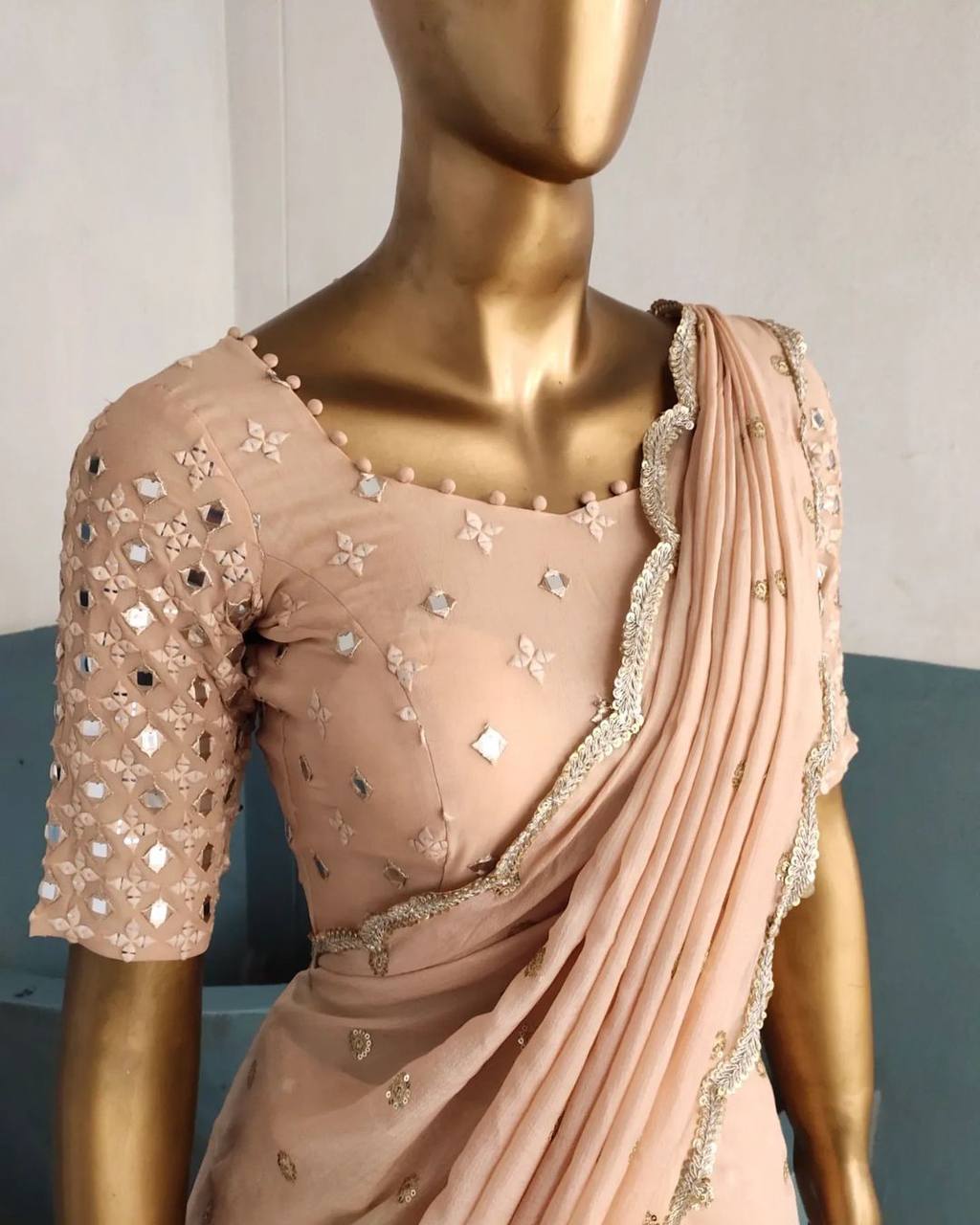 Light Pink Designer Faux Georgette Semi-Stitched Lehenga Set with 9mm Sequin Embroidery & Cutwork Dupatta