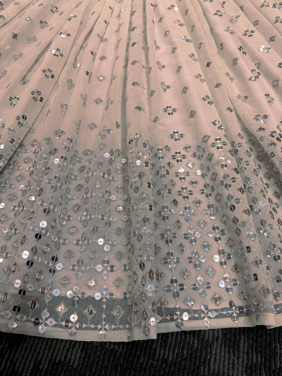 Light Pink Designer Faux Georgette Semi-Stitched Lehenga Set with 9mm Sequin Embroidery & Cutwork Dupatta