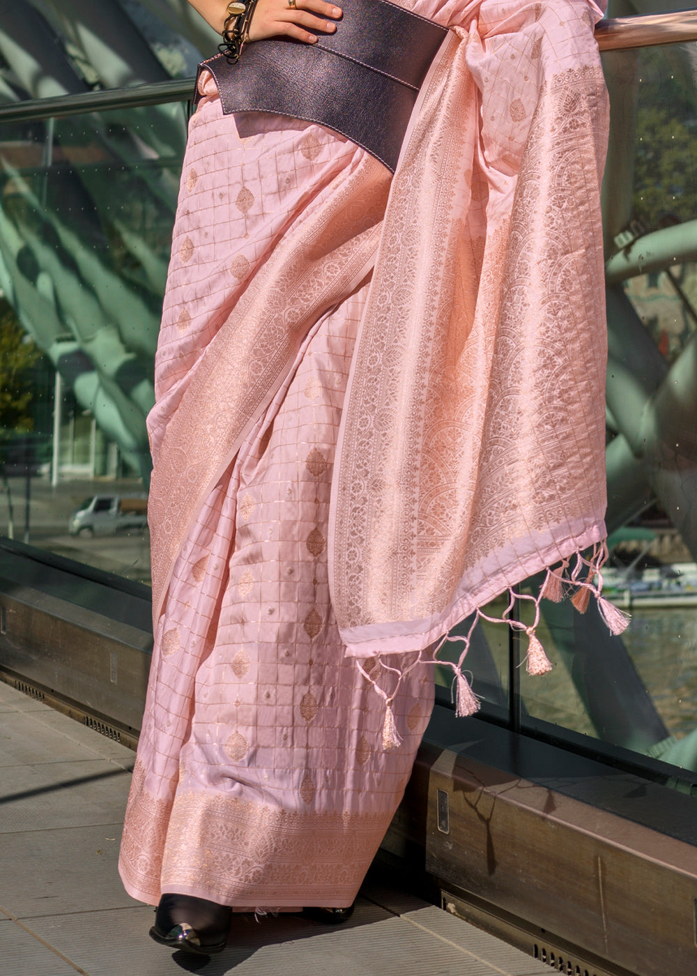 Light Pink Elegant Banarasi Blended Silk Saree – Handwoven Heritage for Special Occasions