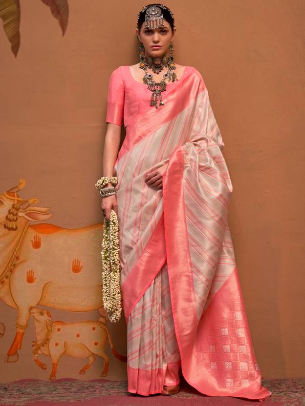 Light Pink Elegant Banarasi Silk Blend Saree with Unstitched Blouse