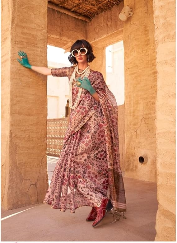 Light Pink Elegant Banarasi Tissue Saree with Unstitched Blouse Piece