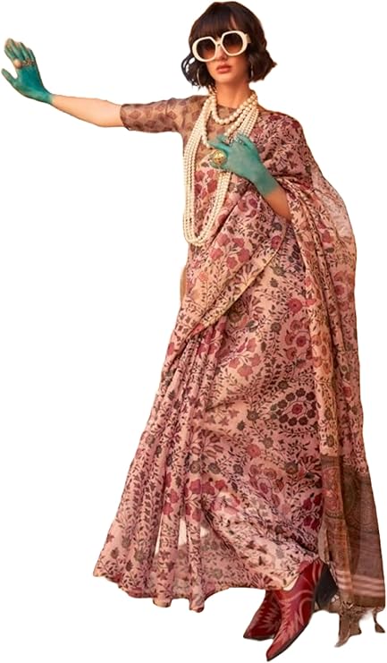 Light Pink Elegant Banarasi Tissue Saree with Unstitched Blouse Piece