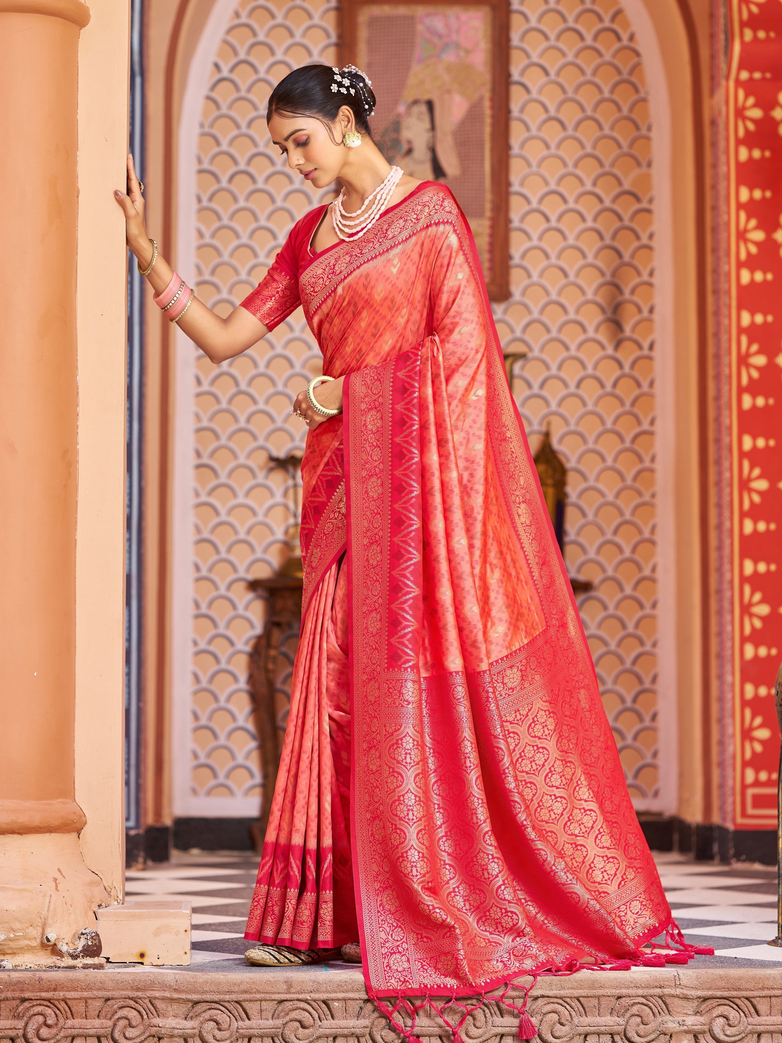 Light Pink Elegant Banarasi Tissue Silk Saree with Zari Woven Design