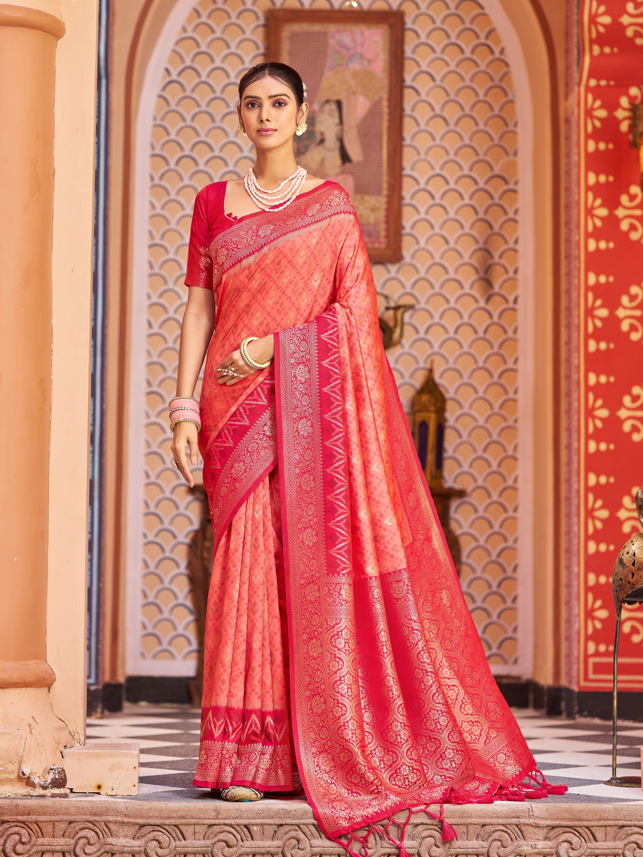 Light Pink Elegant Banarasi Tissue Silk Saree with Zari Woven Design