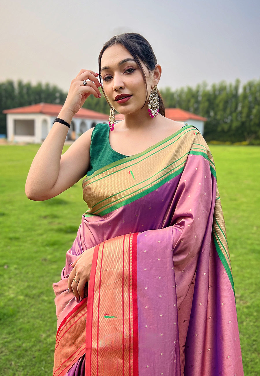 Light Pink Elegant Paithani Silk Saree with Jacquard Weaving