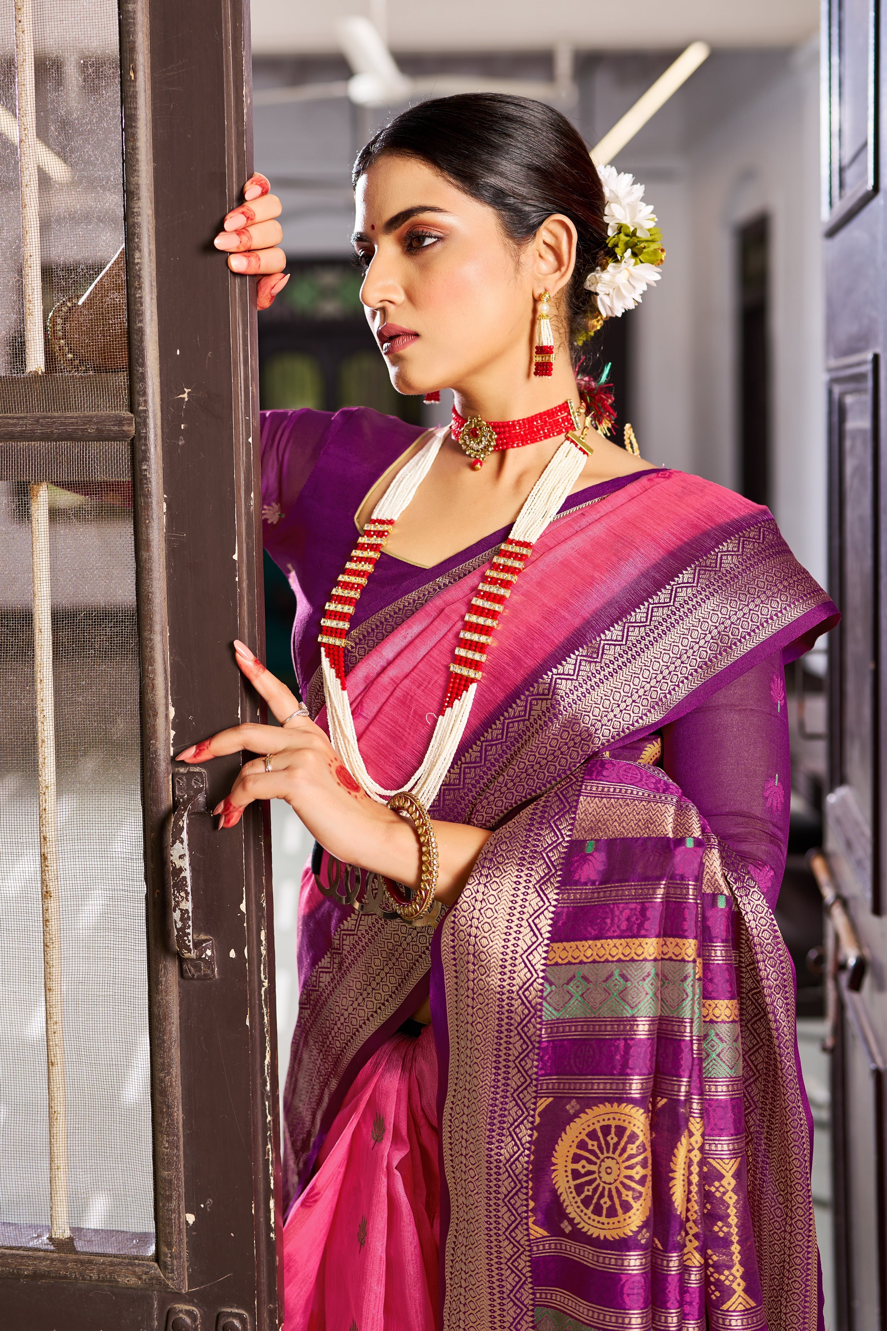 Light Pink Elegant Slub Lilan Saree – Luxurious Semi Tussar Silk