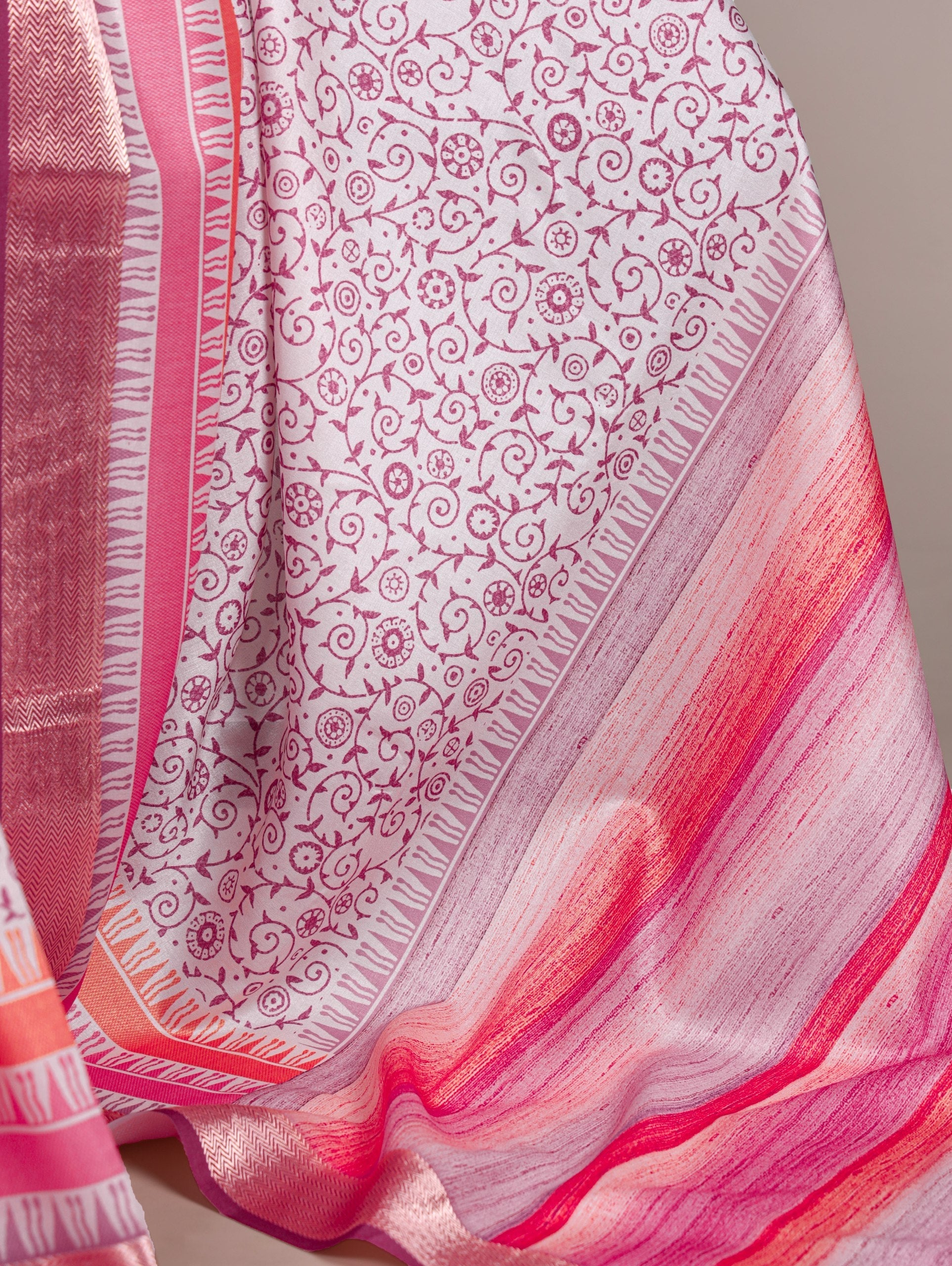 Light Pink Elegant Tasar Silk Printed Saree with Viscose Border & Matching Unstitched Blouse – Premium Traditional Party & Festive Wear