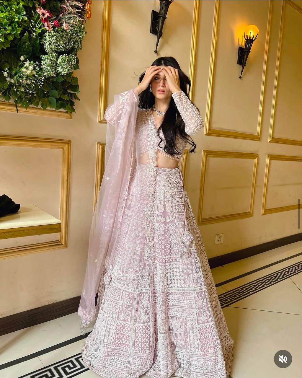Light Pink Glamorous Net Lehenga Set with Resham & Sequins Work