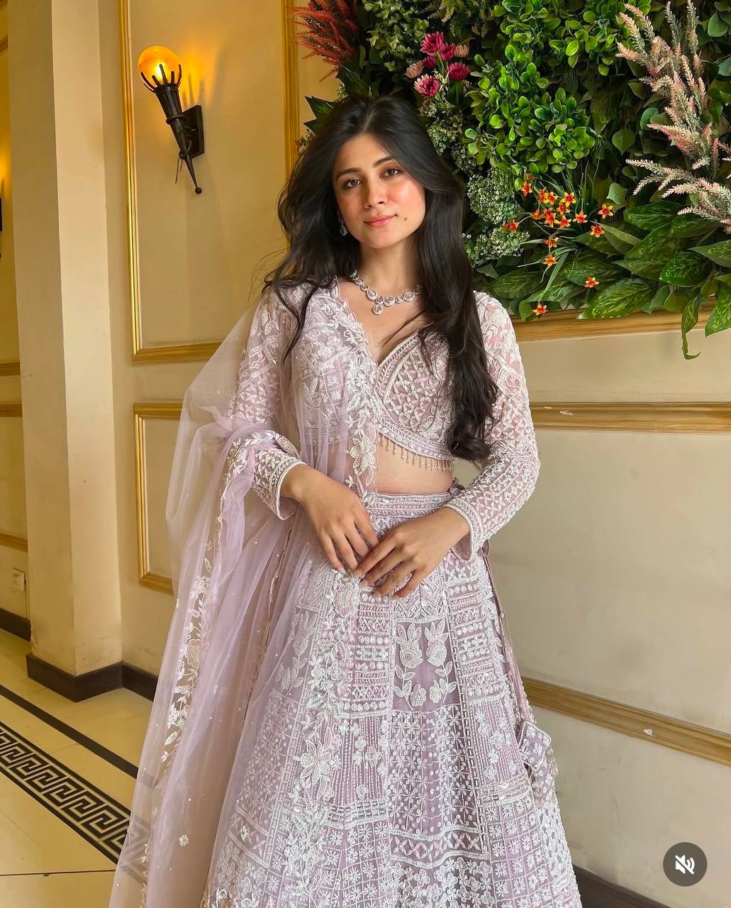 Light Pink Glamorous Net Lehenga Set with Resham & Sequins Work