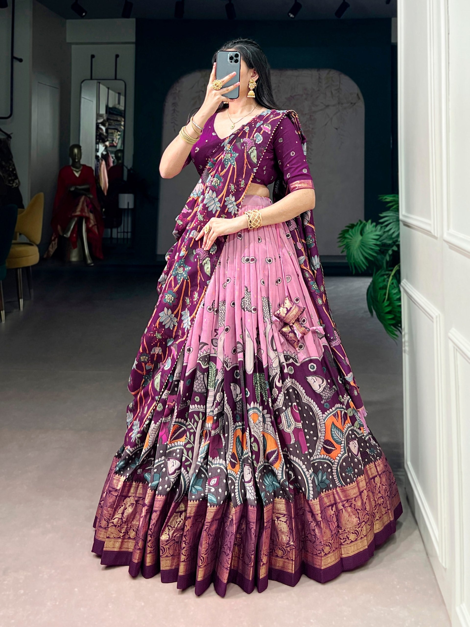 Light Pink Kalamkari Print Lehenga Choli