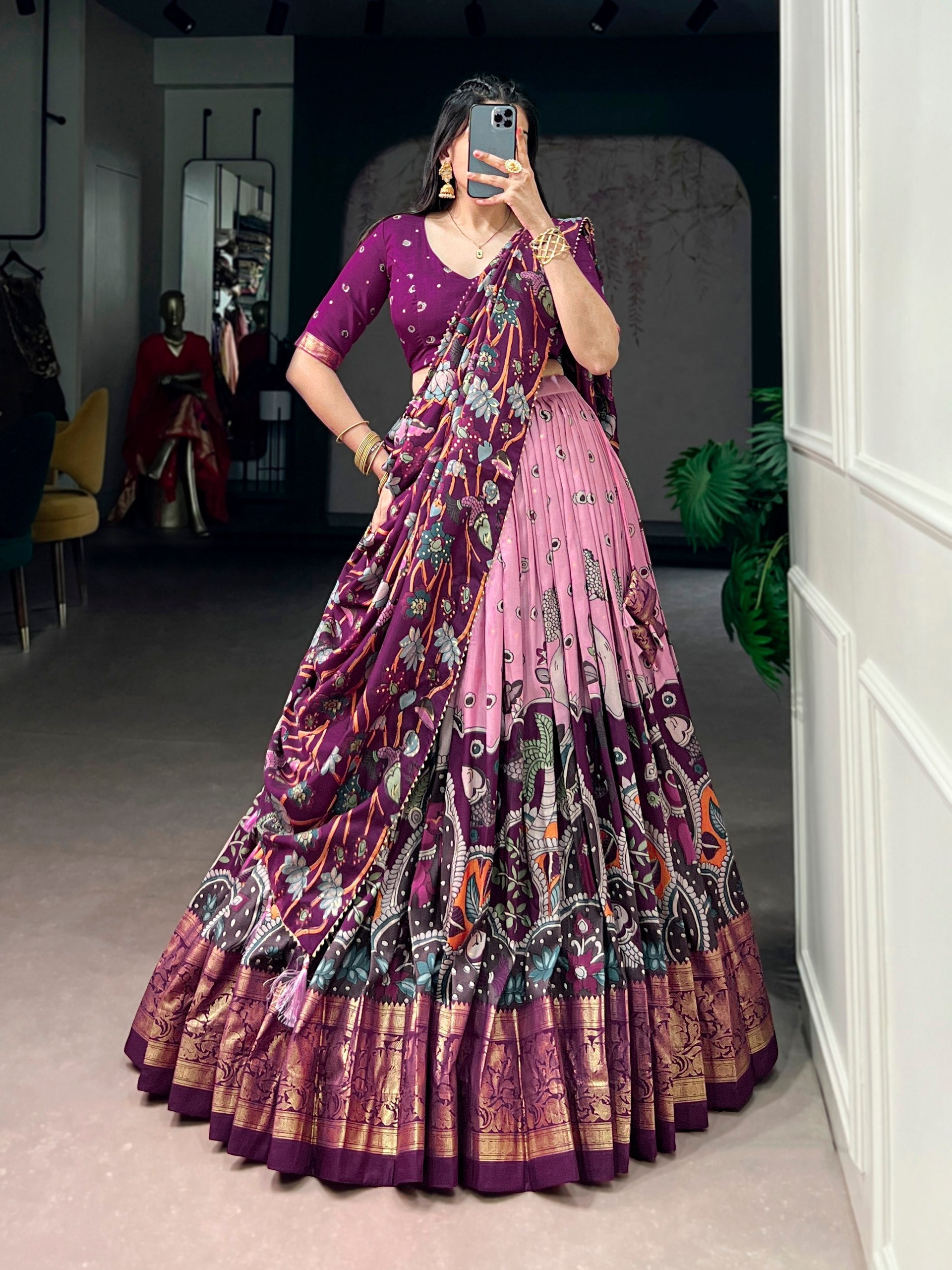 Light Pink Kalamkari Print Lehenga Choli