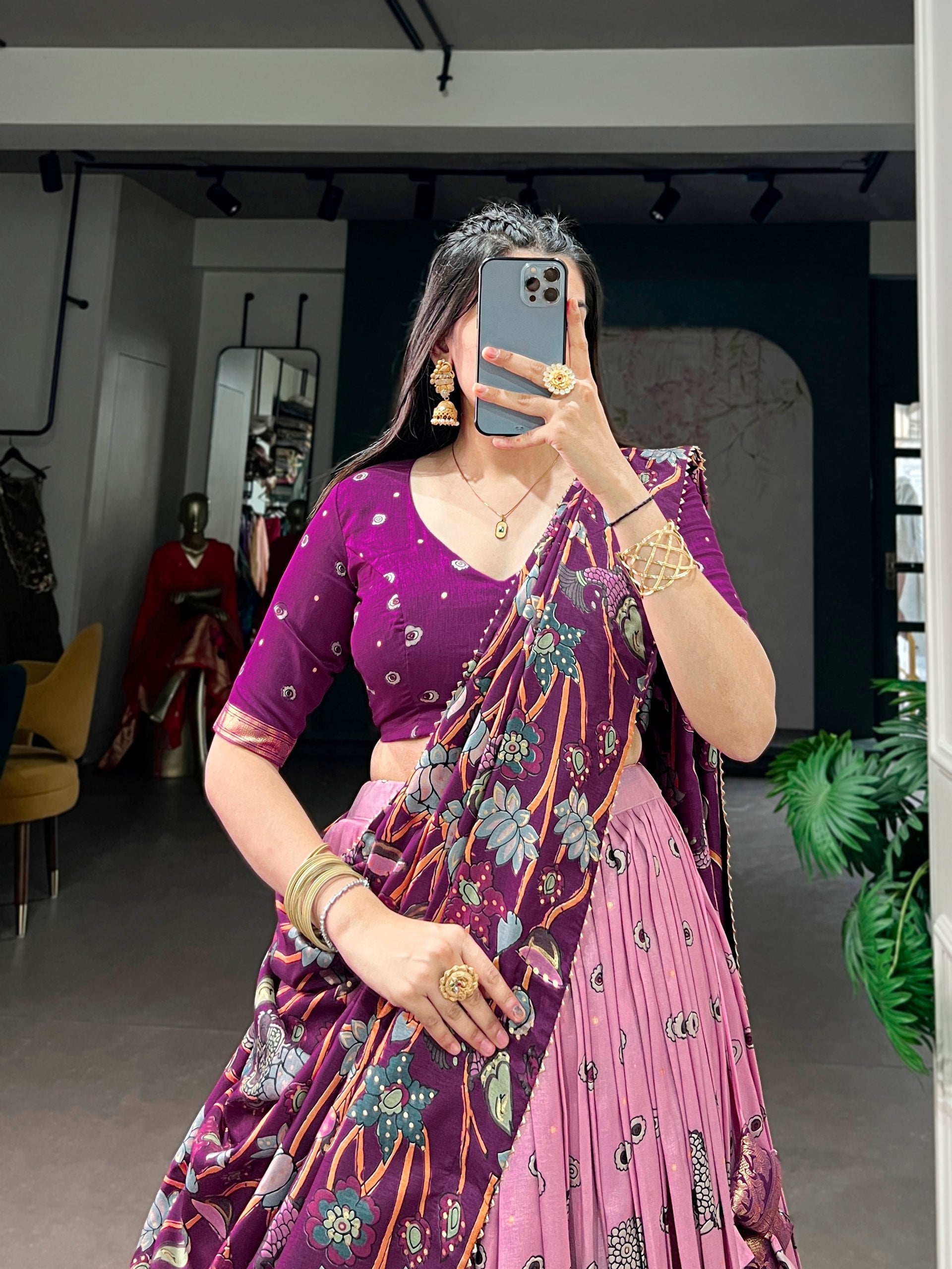 Light Pink Kalamkari Print Lehenga Choli