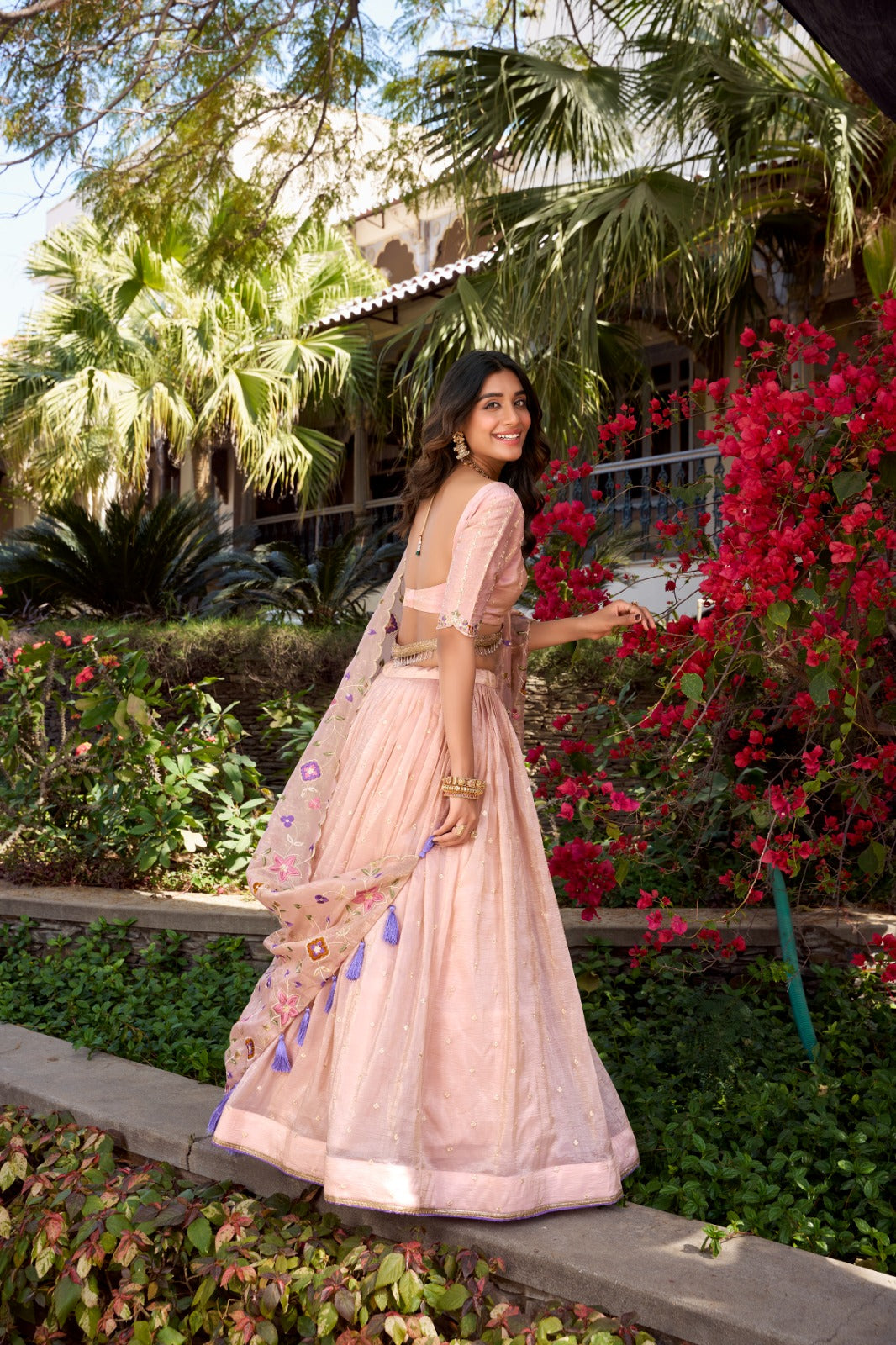 Light Pink Radiant Rose Gold Crush Lehenga Set – Elegance in Every Stitch