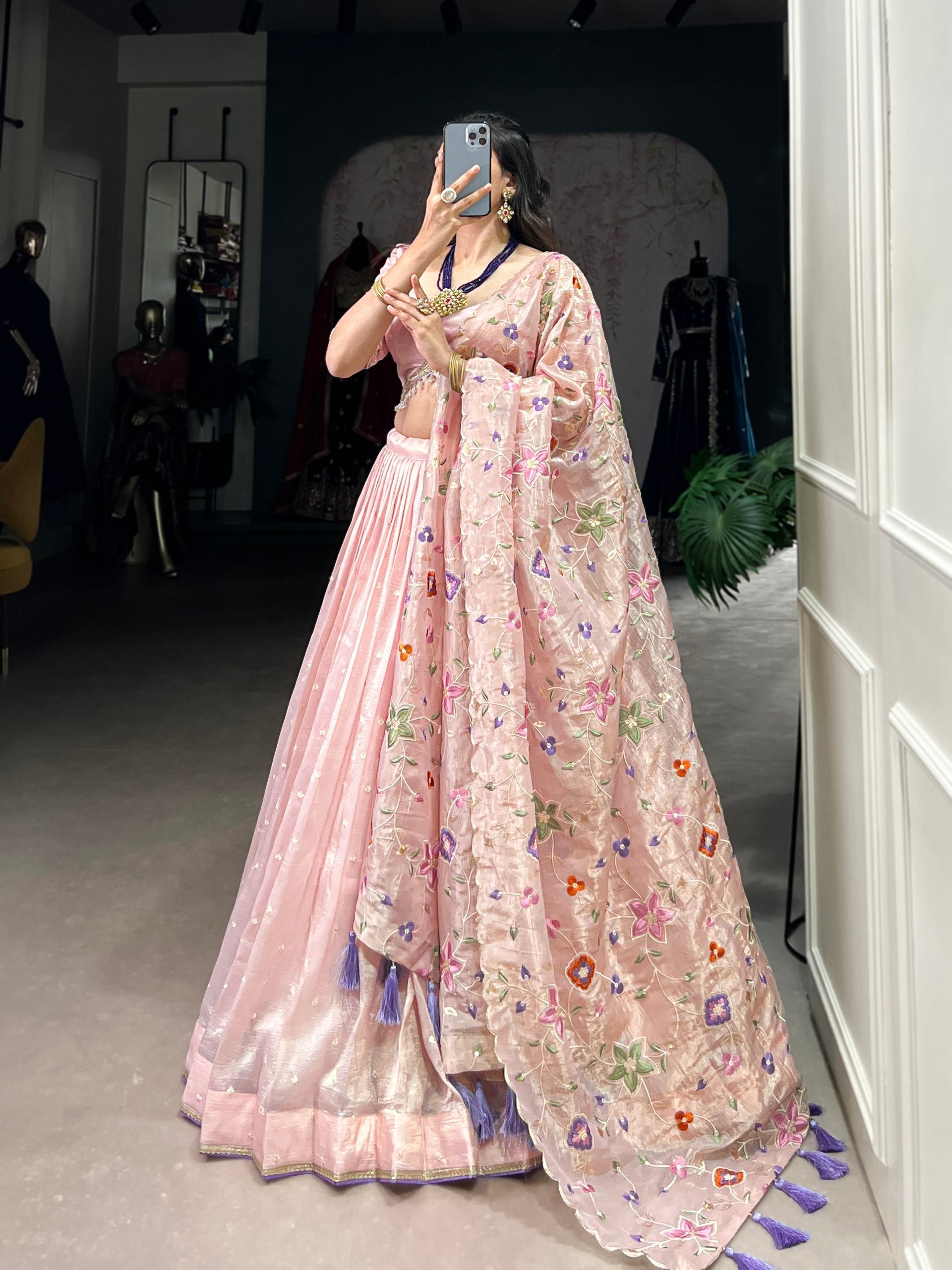 Light Pink Radiant Rose Gold Crush Lehenga Set – Elegance in Every Stitch