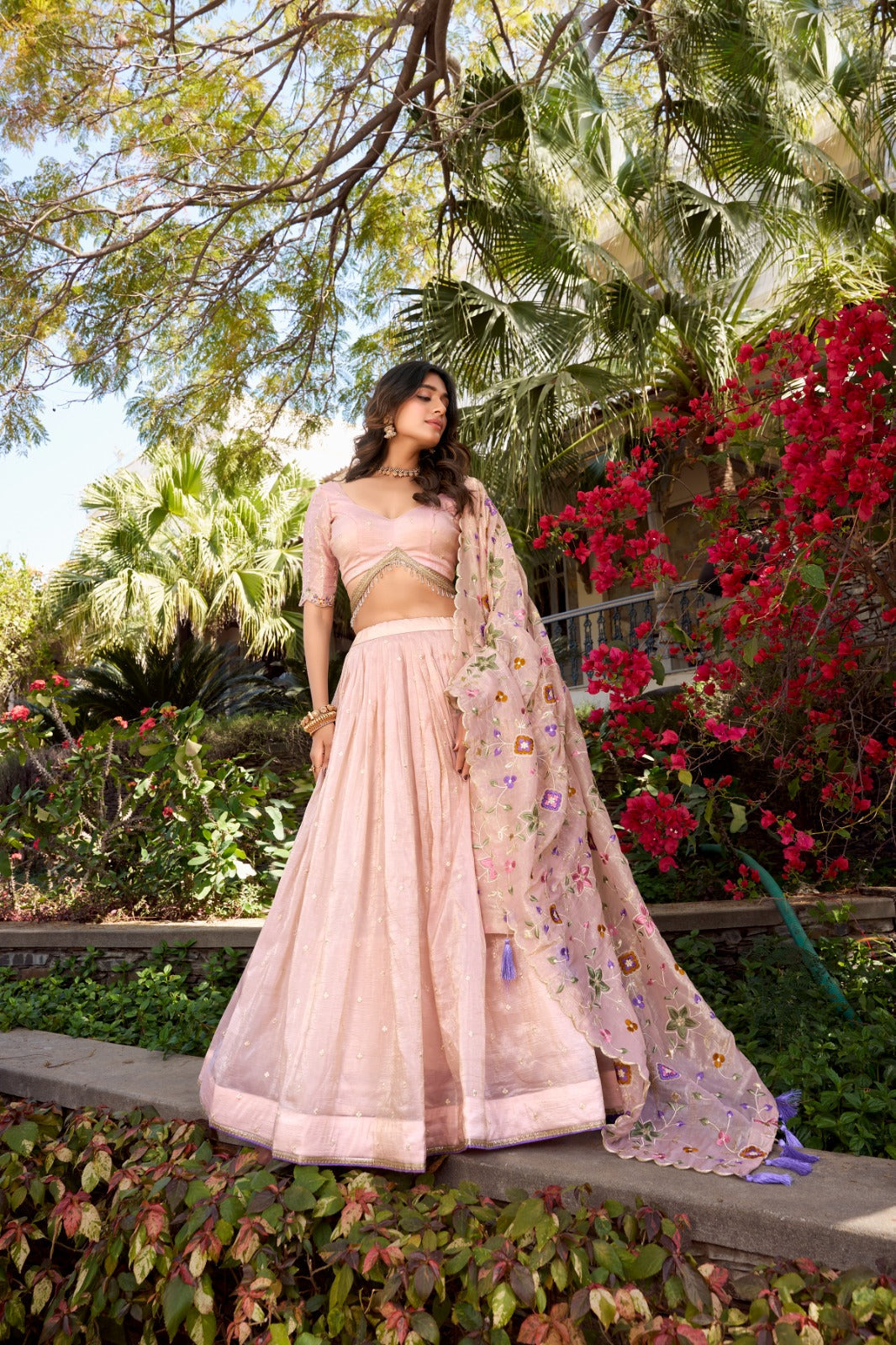 Light Pink Radiant Rose Gold Crush Lehenga Set – Elegance in Every Stitch